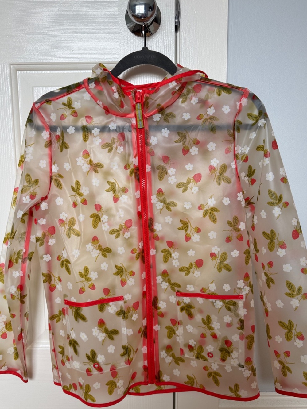 Cat & Jack Clear Floral Raincoat with Red Trim